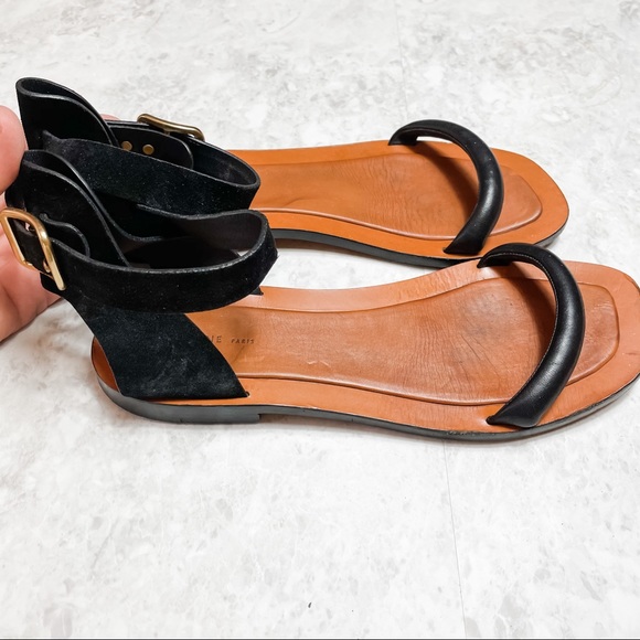 Celine Paris Flat Ankle Strap Bam Bam Black Sandal